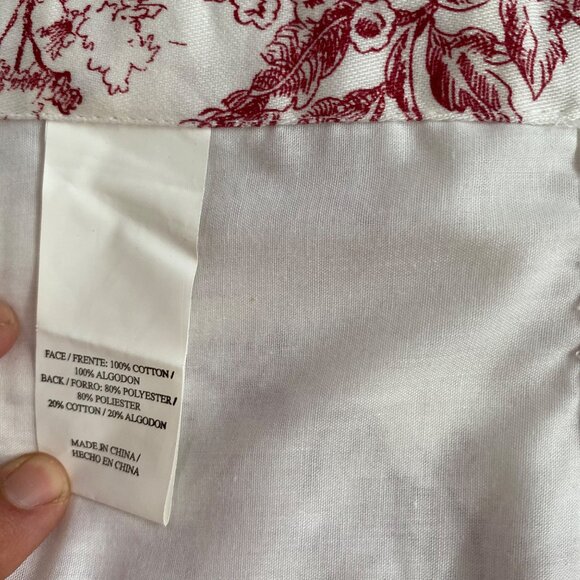 Red White Toile Ruffled Curtain Valances Cotton French Country Stripes Set of 3 - Picture 6 of 9